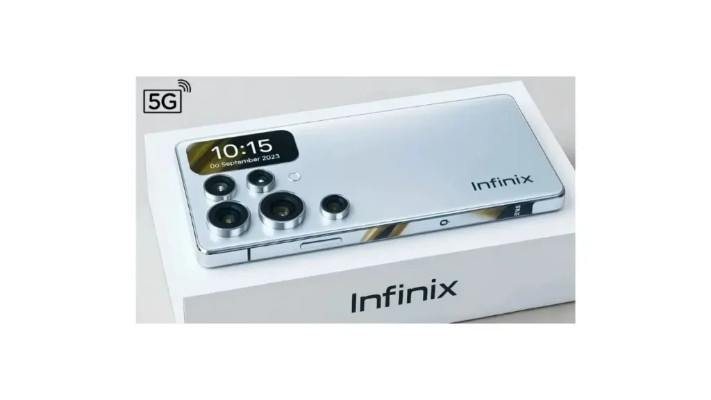 Infinix Note 50s 5G+ smartphone in Marine Drift Blue showing 120Hz AMOLED display and 64MP dual rear camera