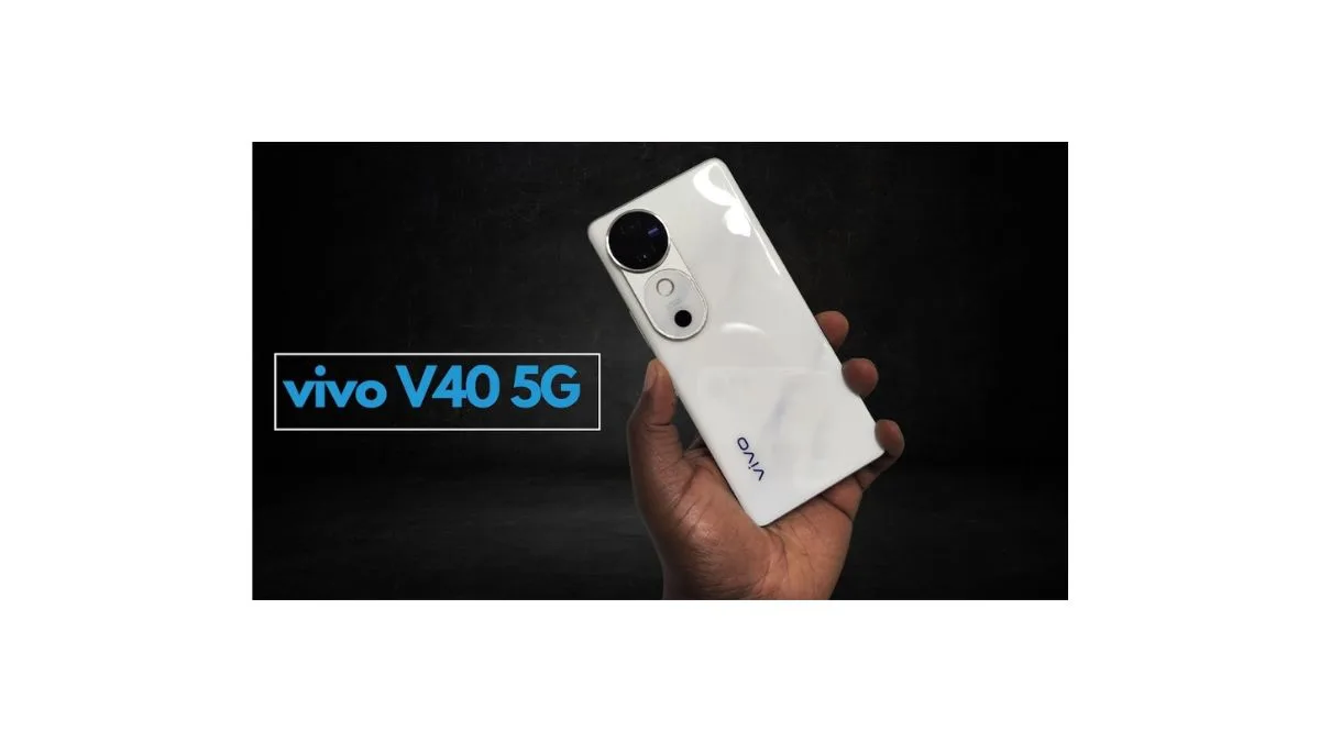 Vivo V40 5G smartphone in Ganges Blue showing 50MP AI camera and 6.78-inch AMOLED display