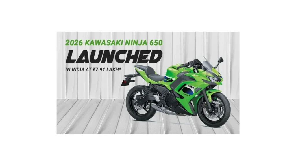 2026 Kawasaki Ninja 650 in bold lime green on Indian road, showcasing aggressive styling, TFT display, and E20-compliant engine