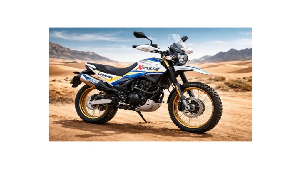 Hero Xpulse Dakar Edition adventure motorcycle in Dakar Rally livery with off-road design and long-travel suspension