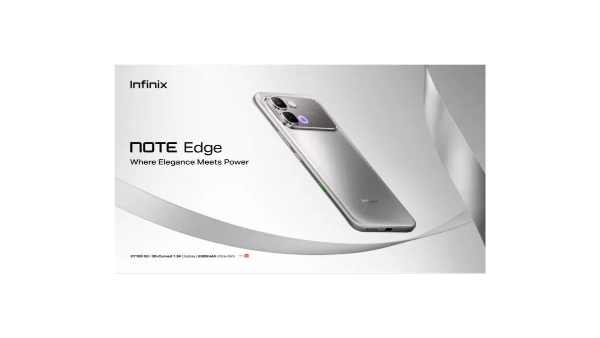 Infinix Note Edge 2026 smartphone featuring a premium curved AMOLED display and large 6500mAh battery in a slim design