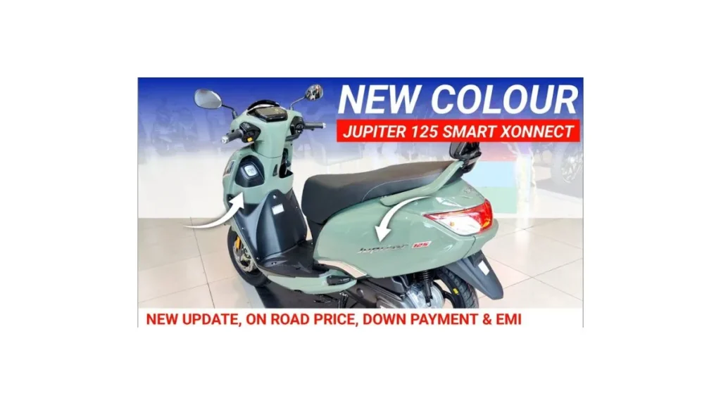 TVS Jupiter 125 scooter in city setting with SmartXonnect and disc brakes