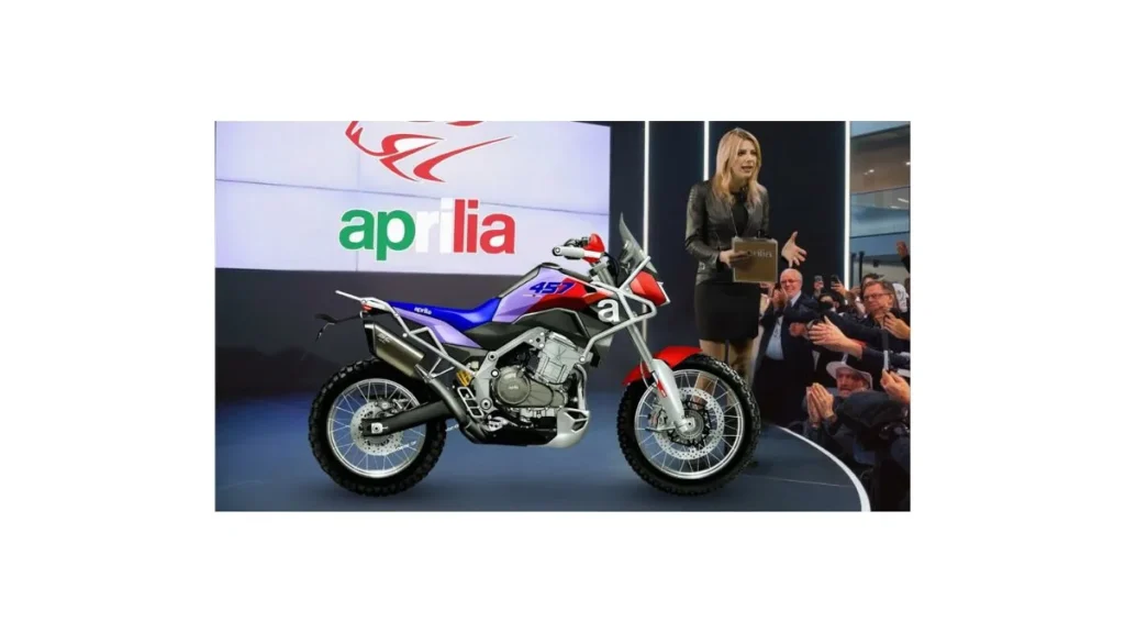 Aprilia Tuareg 457 2026 adventure motorcycle showcasing rugged design, dual-purpose tyres, and upright riding stance